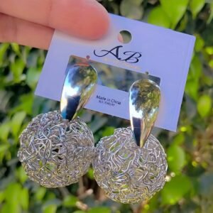 Silver Mesh Ball Drop Earrings