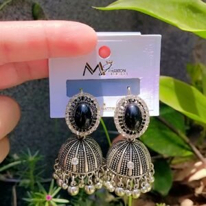 Oxidized Stone Jhumki