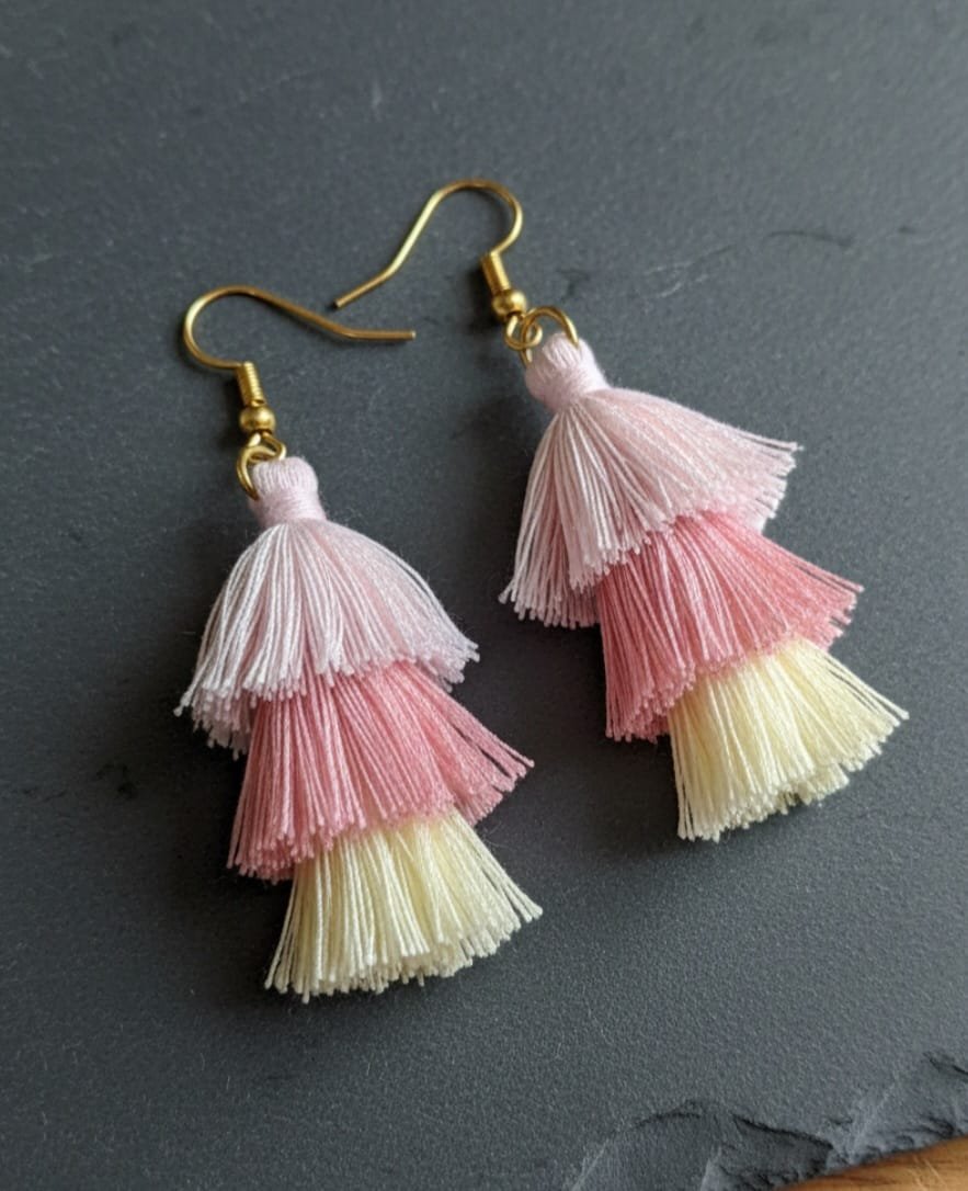 Triple Layer Pink Ombre Tassel Earrings