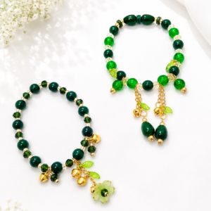 Beaded Green Bracelets [Pair] (Handmade, Customizable)