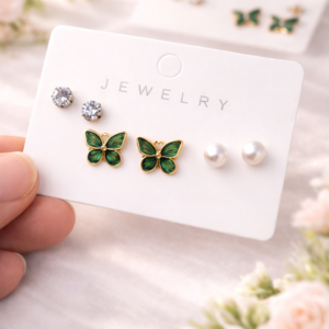 Bottle Green Butterfly stud card