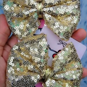 Handmade Dull Gold Sequence Hair Bow (Alligator pin)
