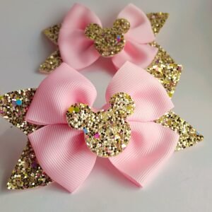 Minnie Mouse Pink and Gold Glitter Hair Clip