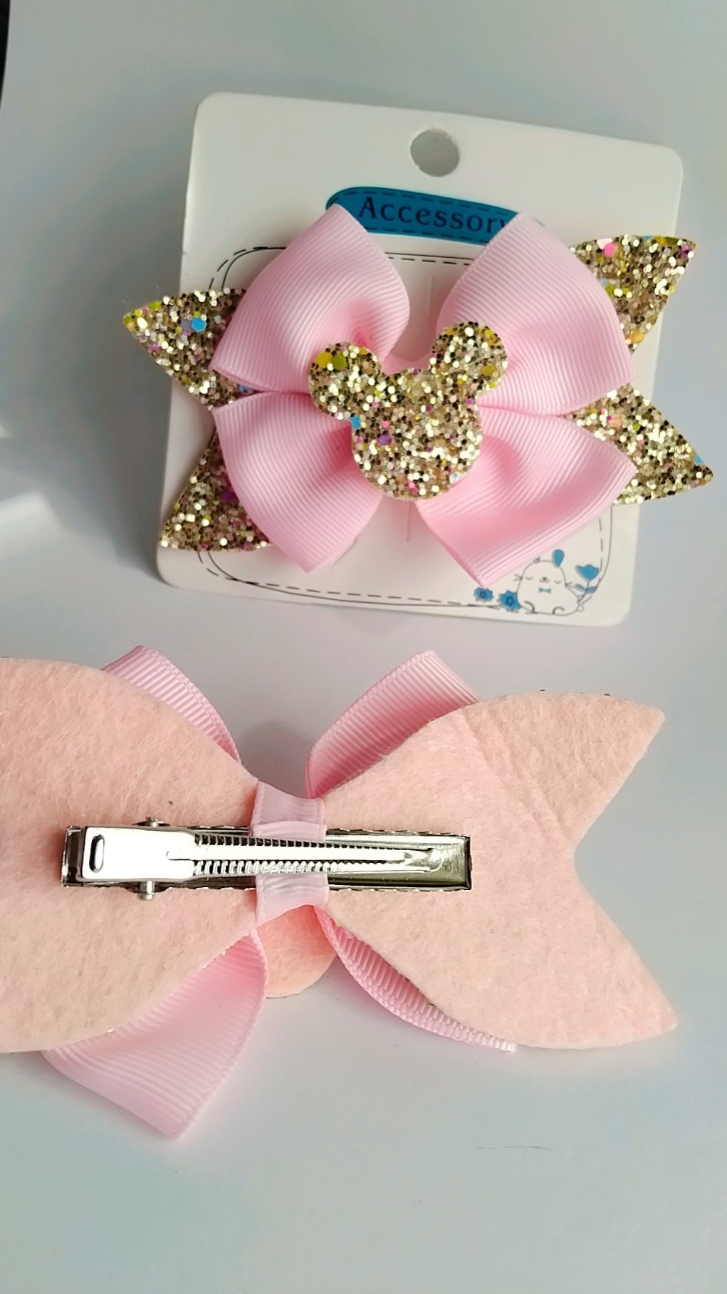 Minnie Mouse Pink and Gold Glitter Hair Clip - Image 2