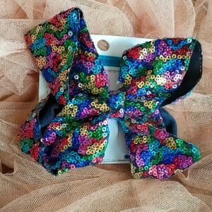 Multi-Colour Large Sequins Hair Bow for Girls | Rainbow Sparkle Bow Clip