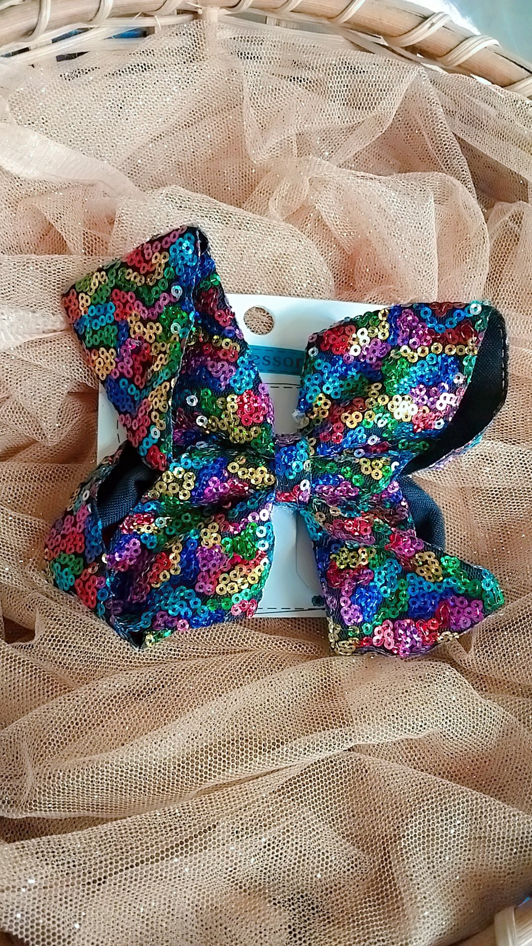 Multi-Colour Large Sequins Hair Bow for Girls | Rainbow Sparkle Bow Clip