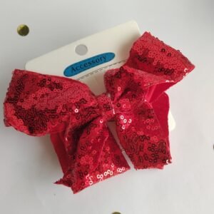 Handmade Large Red Sequins Hair Bow for Girls | Sparkly Statement Bow Clip